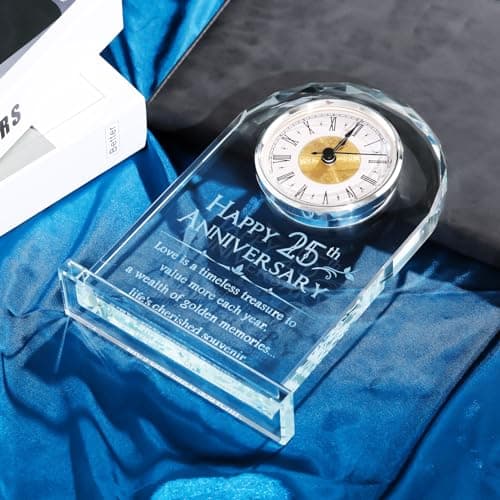 YWHL 25th Wedding Anniversary Clock Gifts for Couple, 25 Year Anniversary Keepsake Gifts for Husband/Wife, Glass Clock Decoration for 25 Years for Marriage (Battery not Included)