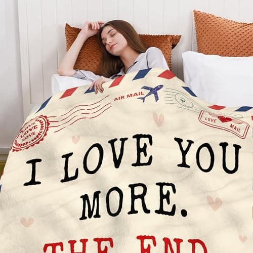 Christmas Anniversary Couple Gifts for Women - I Love You More Soft Fleece Throw Blanket 50x60 in - Birthday Romantic Gifts for Girlfriend Boyfriend Wife Husband, I Love You Gift for Him Her