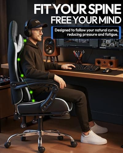 Dowinx Ergonomic Gaming Chair with Footrest & Massage Lumbar, 2D-Linkage Armrests for Computer Chair 330lbs with Headrest Pillow for Office, Home, Streaming and Long Gaming Sessions, White
