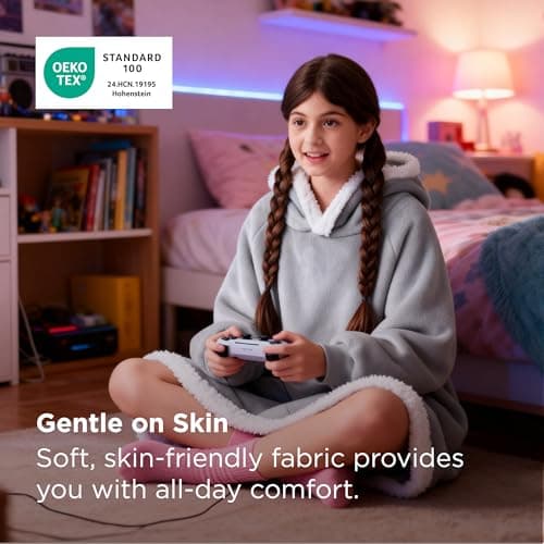 Bedsure Blanket Hoodie, Wearable Blanket for Adults & Kids as Gifts for Women Men, Birthday Gifts for Women Mom Girl Sherpa Oversized Hoodie, Grey, Standard