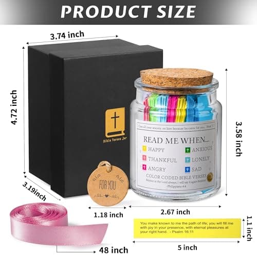 Bible Verse Jar, Read Me When Bible Verses Jar for Emotions and Feelings, Christian Gifts for Women, Men, Birthday Gifts for Mom,Graduation Gift for Her, Prayer Cards Comes With A 48-inch Ribbon Bow