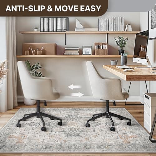 36"x48" Office Chair Mat for Hardwood Tile Floor, Under Desk Carpet Protector for Rolling Computer Chair Mat, Machine Washable Area Rug, Anti-Slip 1/5" Thick Low Pile Thin Vinyl Floor Mat, Taupe
