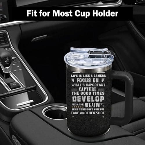 Photographer Gifts for Women Men Tumbler with Handle Straws 40oz Photography Lovers Camera Lens Coffee Cup Mugs, Cool Photographers Birthday Christmas Gifts