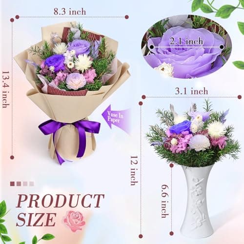 Preserved Flowers Bouquet, Flowers for Delivery Prime, Birthday Gifts for Women, Wife, Mother, Her (Purple)