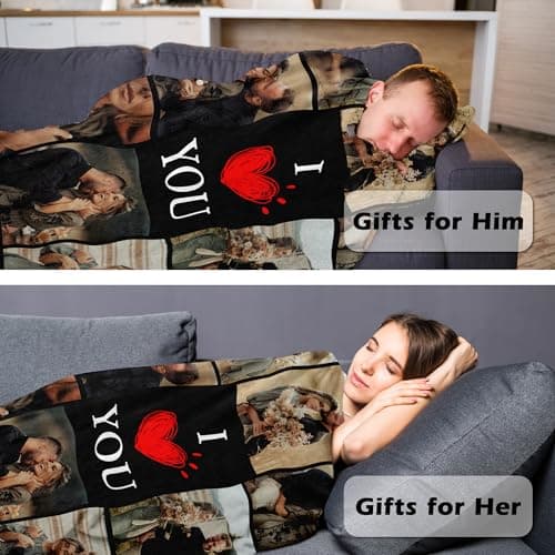 Custom Couples Blanket with Photos, Customized Photo Blanket I Love You Christmas Birthday Gifts for Wife, Husband, Him/Her Personalized Valentines Blanket Gifts for Boyfriend Girlfriend B0FQC3S2S8