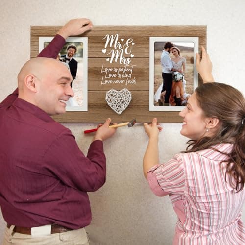 Personalized Wedding Gifts for Couples, Bridal Shower Gift for Bride, Mr & Mrs Photo Frame Holds 2pcs 4x6 Pictures, Unique Wedding Gifts for Newlyweds
