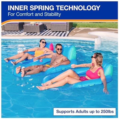 SwimWays Spring Float Premium Recliner Pool Lounger, Inflatable Pool Floats Adult with Fast Inflation for Ages 15 & Up, Sky Blue