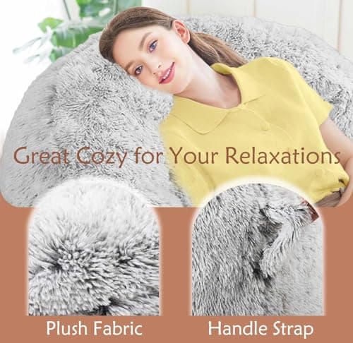 Plush Faux Fur Bean Bag Chairs, Memory Foam Filled Sofa Chair Shape Bean Bag for Adults/Teens/Kids, Ultra-Soft Lazy Sofa for Living Room Bedroom College Dorm, Grey