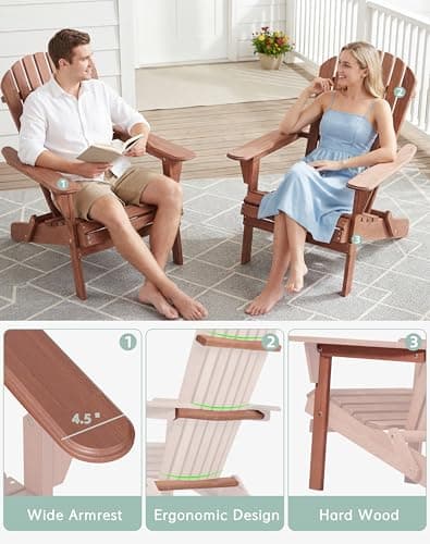 Wooden Folding Adirondack Chair Set of 4, Half Pre-Assembled Wood Lounge Chair for Outdoor Patio Garden Lawn Backyard Deck Pool Beach Firepit