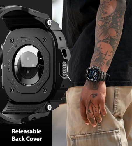 ULTIMAL Rugged Case with Band for Apple Watch 49mm,Compatible with Apple Watch Ultra 3/2/1, Military Grade Shockproof Bumper Cover for iWatch Tactical Band Men (Black, 49mm)