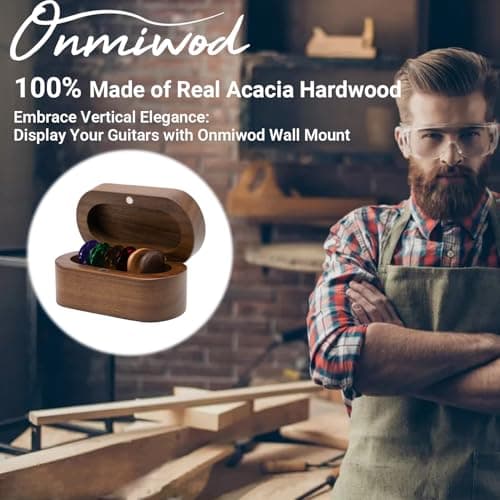 Onmiwod Guitar Pick Holder Set with 2 Color Wood Picks and 8 Celluloid Picks in 3 Thicknesses, Wooden Guitar Pick Case, Mini Jewelry Box, Guitar Music Accessories Gifts for Guitar Lover Player B0FMS2J7FV