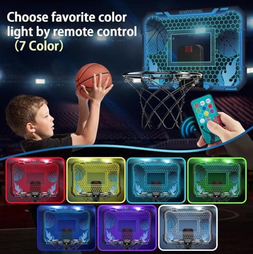 VROGTIK Indoor Basketball Hoop for Kids with Led Lights Mini Basketball Hoop with Remote Control Over The Door Basketball Hoops with Scoreboard Basketball Toys for 4-12 Year Old Boys Girls