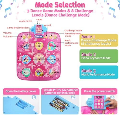 LED Score Display, Piano Game Modes, Anti-Slip Foldable Dancing Pad for Kids 3-12, Birthday Gifts for Girls Dance Mat – 9-Button Electronic Music Playmat with 8 Challenge Levels B0GSZ81B2V