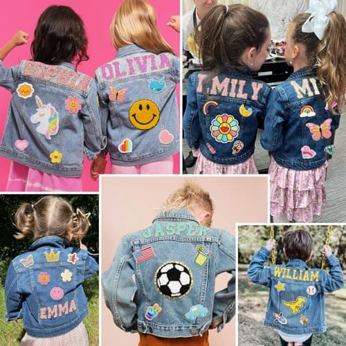 Rryoumisun Personalized Kids Denim Jacket with Names, Custom 1-14 Years Old Girls Boys Spring&Fall Outerwear Jackets B0DDDNW4CR