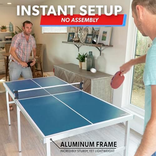 GoSports Mid-Size Table Tennis Game Set - Red or Blue - Indoor/Outdoor Portable Table Tennis Game with Net, 2 Table Tennis Paddles and 4 Balls