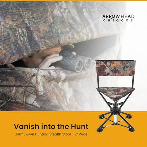 ARROWHEAD OUTDOOR 360° Degree Swivel Hunting Chair Stool Seat, Perfect for Blinds, No Sink Feet, Supports up to 450lbs, Carrying Case, Steel Frame, Fishing, High-Grade 600D Canvas