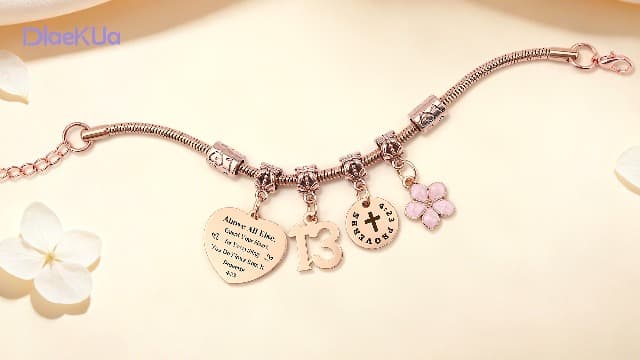 DlaeKua 15th 13th 16th Birthday Gifts for Girl Stainless Steel Bracelet for Women Daughter Granddaughter Niece Sisters 15th Birthday Gift Bracelets Inspirational Gifts Bible Verse 15 13 16 Years Old