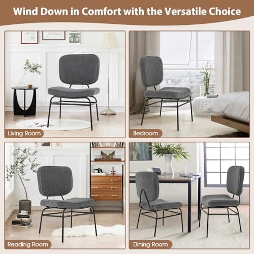 Giantex Modern Armless Accent Chair - Sherpa Reading Chair with Sponge Padding, Adjustable Foot Pads & Metal Frame, Upholstered Side Chair for Living Room, Bedroom & Reading Room, Grey