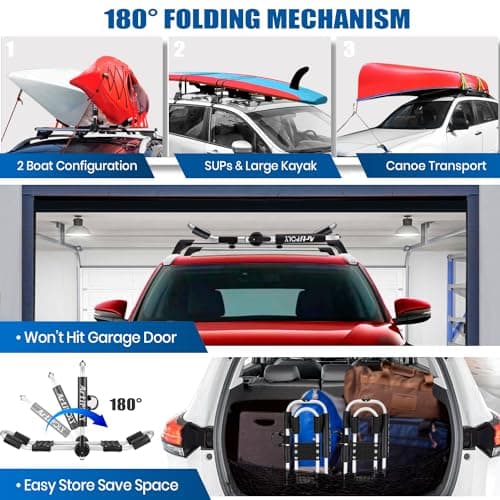 ARTIPOLY Kayak Roof Rack for 2 Kayaks, 4-in-1 Multifunction Bilateral Kayak & Canoe Car Racks J-Bar with Paddle Holder for Easy Mount Kayak/Surf/Ski/Canoe/SUP on SUV, Car and Truck Crossbar