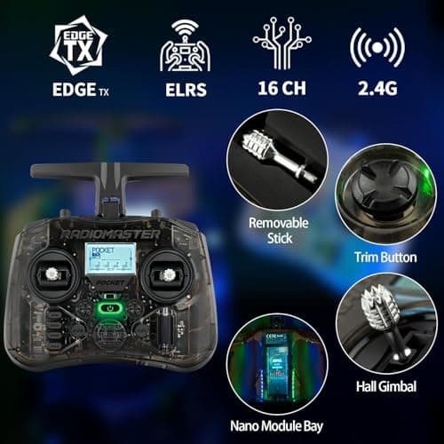 Radiomaster Pocket ELRS Remote Controller Portable Hall Gimbal EdgeTX Transmitter with LED Light for FPV Drone/RC Helicopter&Car Boats&Multirotor (Battery Not Included)