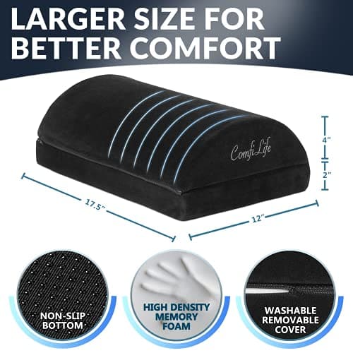 ComfiLife Foot Rest for Under Desk at Work – Adjustable Height Memory Foam Foot Stool for Under Desk, Office Chair & Gaming Chair – Ergonomic Footrest for Back & Hip Pain Relief (Black)