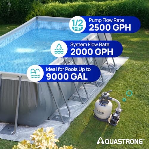 AQUASTRONG Sand Filter Pump for Above Ground Pool, Pool Pumps Above Ground,Pool Sand Filter with 6-Way Valve,Improved Circulation and Filtration, 12in, 1/2HP 2500 GPH with Timer