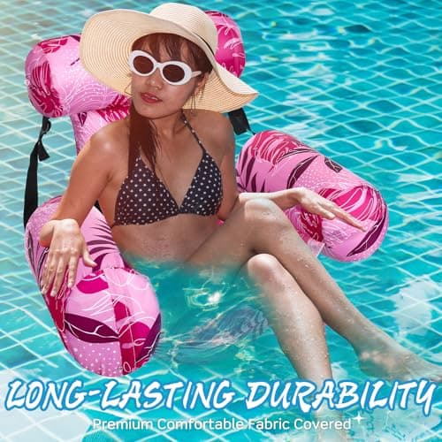 Inflatable Pool Floats Adult Floating Lounge Chairs Blow up Pool Noodles for Adult Heavy Duty Swimming Tropical Plants Fun Pattern Floating Chair for Summer Water Beach Lake Party