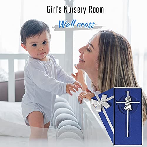 Baby Wall Cross Baptism Gifts for Girl, 7-inch Silver Praying Girls Baptism Crosses for First Holy Communion Christening and Dedication Baptismal Gifts from Godparents