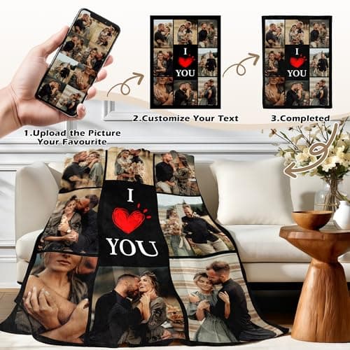 Custom Couples Blanket with Photos, Customized Photo Blanket I Love You Christmas Birthday Gifts for Wife, Husband, Him/Her Personalized Valentines Blanket Gifts for Boyfriend Girlfriend B0FQC3S2S8