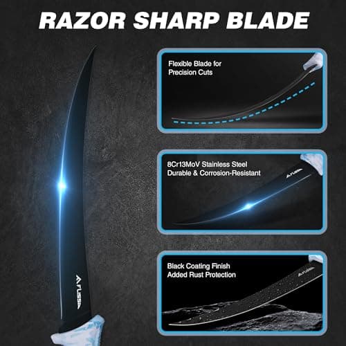 FLISSA Fillet Knife Set with 5"/6"/7"/9" Fillet Knives, Sharpener, Protective Sheath, Portable Roll Bag, Gifts for Fishermen, Saltwater & Freshwater Use