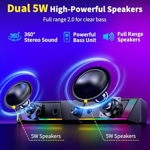 Computer Speakers, 2 in 1 PC Speaker , Gaming Speakers for PC Computer Laptop Desktop Monitor, RGB Speakers with Touch Sensitive Lighting, USB Powered 3.5mm Aux(Package Only Two Speaker, No Soundbar)
