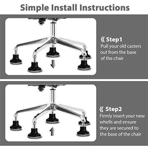 Bell Glides Replacement Office Chair Feet Swivel Caster Wheels to Fixed Stationary Castors, Short Profile with Separate Self Adhesive Felt Pads Black 5pcs