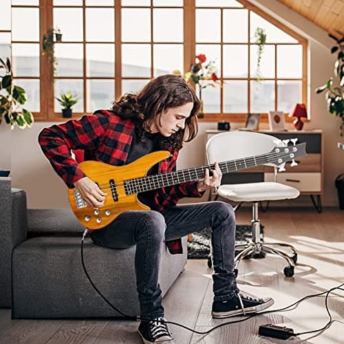 Ktaxon 5 String Electric Bass Guitar, Full Size Standard Right Handed Rosewood Fretboard Bass Kit with Gig Bag Strap Cable Wrench Tool (Yellow)