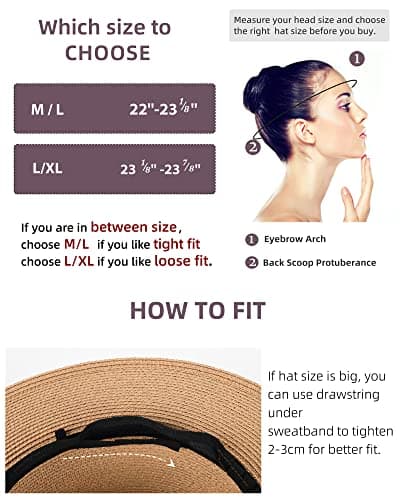 FURTALK Womens Mens Wide Brim Straw Panama Hat Fedora Summer Beach Sun Hats UPF Straw Hat for Women