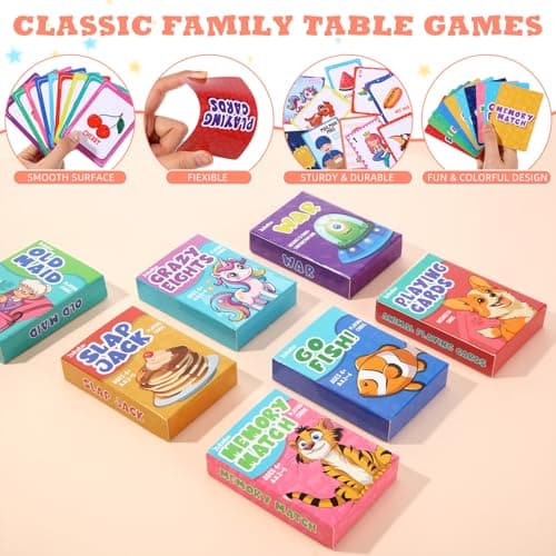 Zubebe 28 Pack Kids Card Games Gifts Bulk Classic Playing Card Game Set for Kids Includes Go Fish, Old Maid, Crazy Eights, Memory Match, Slap Jack, Playing Toy for Party Favors (Classic)