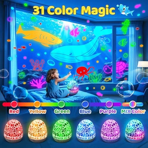 Baby Toys Sensory Toys for Boys Sound Machine Night Light Projector Autism Toys Kids Christmas Gifts | 15 White Noise 3D Films 31Colors Remote Control Night Light for Kids, Baby Boy Gifts Egg Light