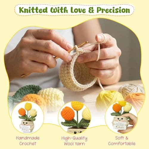 OASSIE Thank You Gifts for Women - Mini Handmade Positive Tulip Flowers Crochet with Message Card - Christmas Birthday Farewell Employee Appreciation Gifts for Coworkers, Emotional Support Crochet