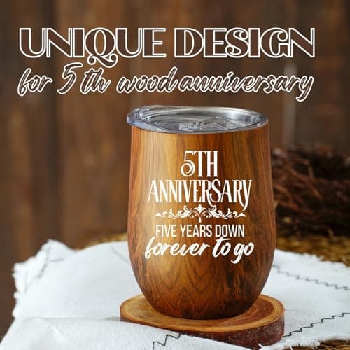 Onebttl 5 Year 5th Anniversary Wood Gift for Him, Husband, Wife, Her, 12oz Wood-grain Stainless Steel Insulated Tumbler for Marriage, Wedding