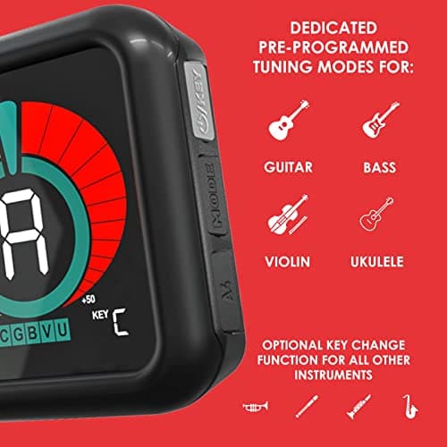 KLIQ UberTuner, Professional Clip-On Tuner for Guitar, Bass, Ukulele, Violin, Mandolin, Banjo & All Instruments, Fast & Accurate Chromatic Tuning with Multi-Key Modes, Black