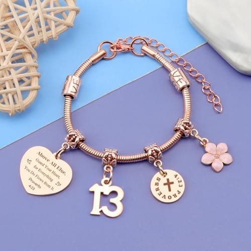 DlaeKua 15th 13th 16th Birthday Gifts for Girl Stainless Steel Bracelet for Women Daughter Granddaughter Niece Sisters 15th Birthday Gift Bracelets Inspirational Gifts Bible Verse 15 13 16 Years Old