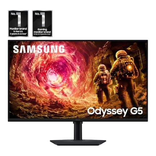 Samsung 32” Odyssey G5 G50F QHD Resolution Gaming Monitor, 180Hz Refresh Rate, Fast IPS Panel, HDR10, NVIDIA G-Sync Compatible, 1ms Response Time (GtG), AMD FreeSync™, Adjustable Stand, LS32FG502ENXZA