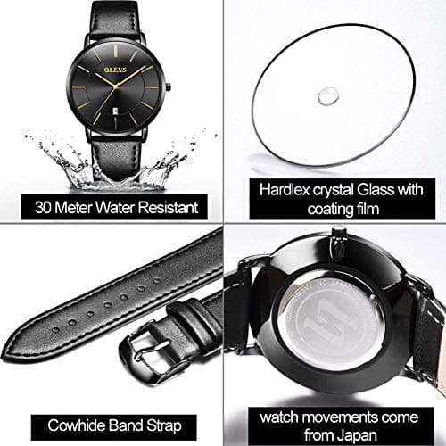 OLEVS Mens Watches Minimalist Ultra Thin Fashion Casual Analog Quartz Date Watch Waterproof Slim Simple Big Face Dress Wrist Watch Leather Band for Men