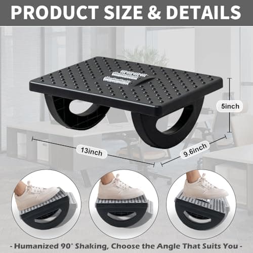 CasaZenith Foot Rest for Under Desk at Work - Ergonomic Foot Stools for Under Office Desk - Rocking Footrest with Roller Massager - Leg Rest for Chair, Computer Gaming -13" L x 9.6" W x 5" H