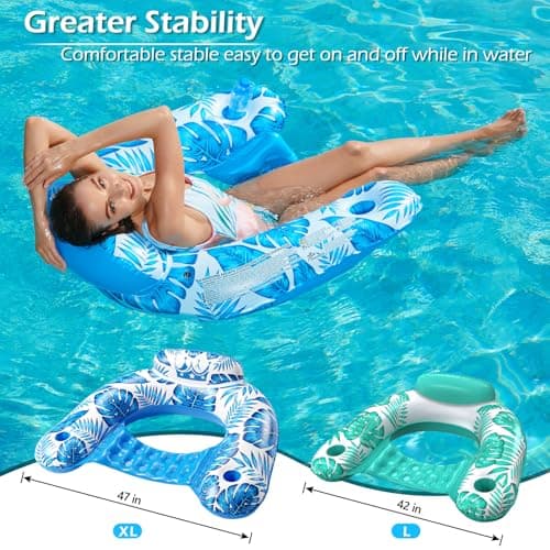 Jasonwell Inflatable Pool Float Chair - 2Pack Floating Pool Chair Lounge Floats for Swimming Pool Water Chair Pool Lounger with Cup Holder Pool Toy Party Floaties for Adults (BG-L)