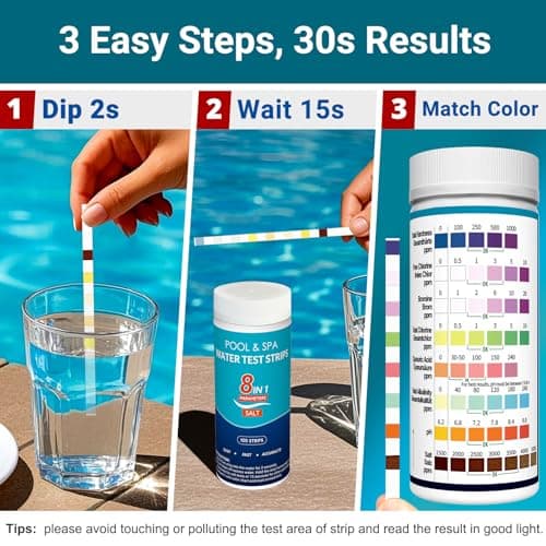 All-New 2026 8-in-1 Pool Test Strips -150 CT Pool Salt Test Strips | Salt Water Pool Testing Kit for Salt Water Pools, in & Above-Ground Pools, Hot Tubs&Spas| Quick&Accurate Testing Chlorine,pH,Salt