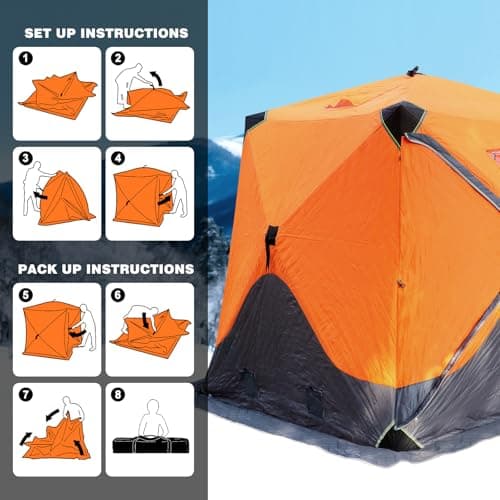 ABXMAS Ice Fishing Shelter 3-4 Person, Portable Insulated Ice Fishing Tent with Stove Jack, Hub-Style Shelter Shanty Waterproof 600D Insulated Layer 2 Doors 2 Windows for Winter