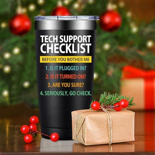SpenMeta Tech Gifts for Men - Christmas, Birthday Gifts for IT Techies Guys, Geek, Computer Programmer - 20oz Tech Support Checklist Tumbler Cup