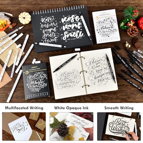 Dual Tip Black Acrylic Calligraphy Pens, 10 Size Calligraphy markes for Writing, Hand Lettering Pen for Art Drawing, Sketching, Scrapbooking, Brush Pens Calligraphy Set for Beginners