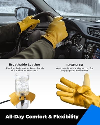 toolant Leather Winter Work Gloves for Men, 100% Grain Cowhide with Warm Thinsulate Lining, Water & Abrasion Resistance