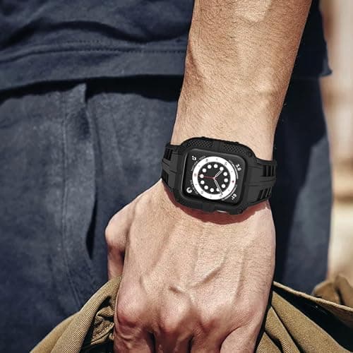 T-ENGINE Rugged Watch band Compatible with Apple Watch Series 9 Band for 45mm 44mm 42mm SE 9/8/7/6/5/4/3 for Men (45mm/44mm/42mm, Black)